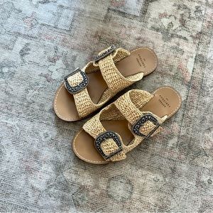 sezane raffia low jade mule sandals